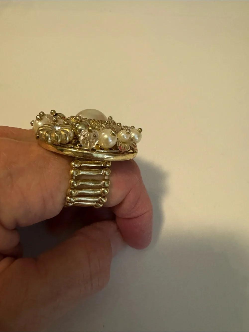 Gold-Tone Pearl Cluster Ring with Butterfly Accent